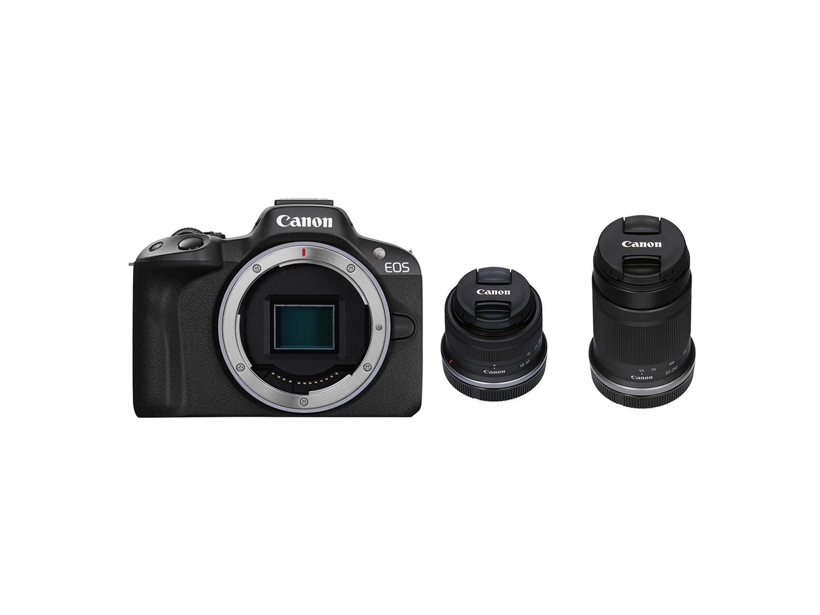 Зеркальная камера Canon EOS R50 с объективами RF-S 18-45mm f/4.5-6.3 IS STM и RF-S 55-210mm f/5-7.1 IS STM, Black