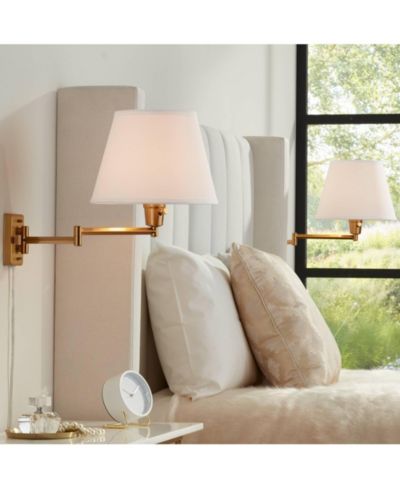 360 Lighting Набор из 2 настенных ламп Clement Modern Swing Arm с тканевым абажуром белого цвета
