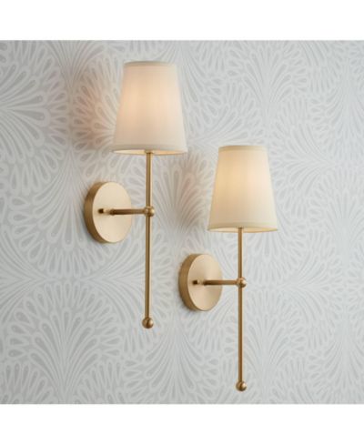 Настенные светильники Possini Euro Design Modern, набор из 2 шт, теплый латунный цвет, жесткое подключение, абажур из кремового льна, 6 дюймов, для спальни, дома, гостиной
