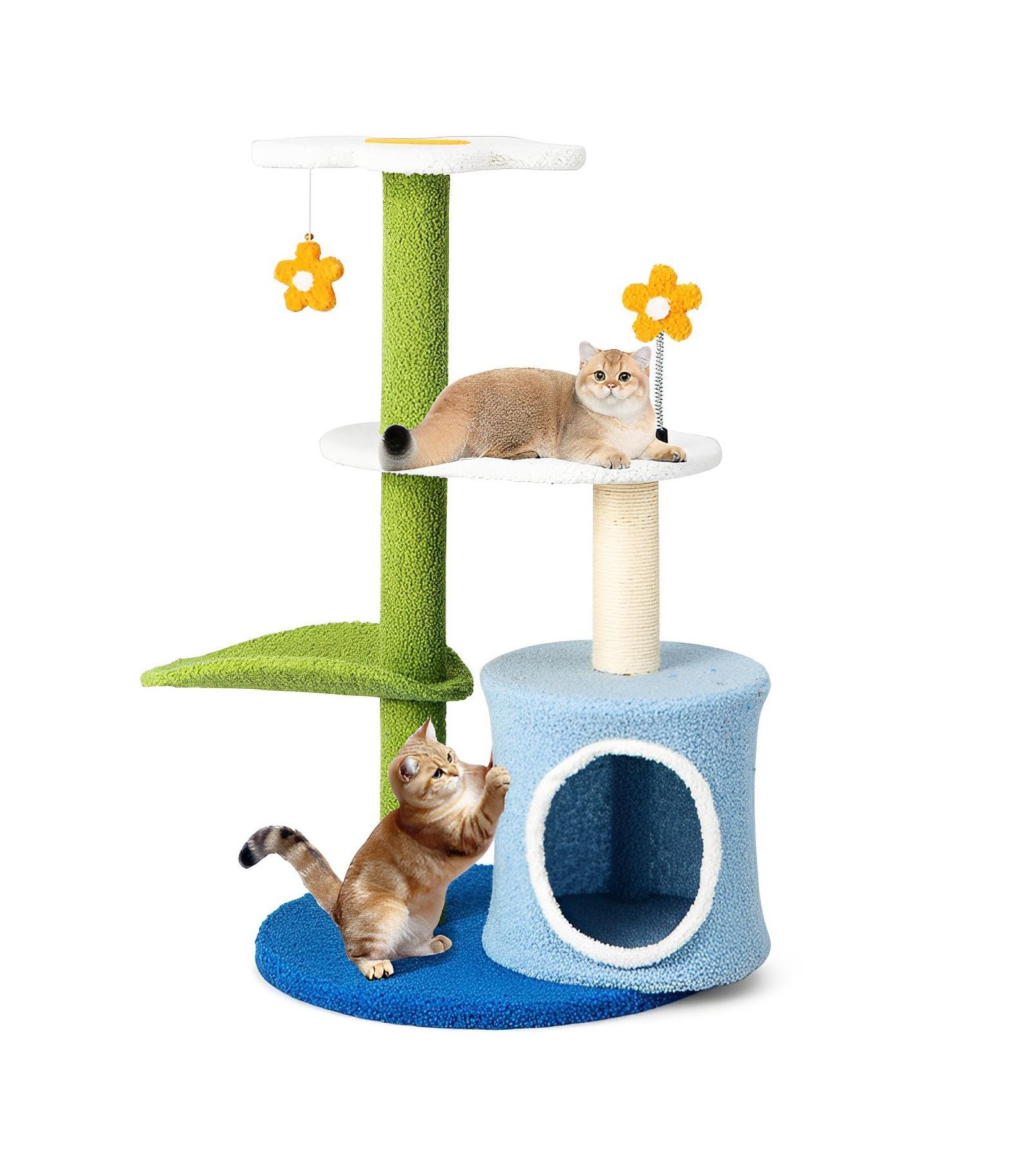 34.5 in 4-Tier Cat Tree with Jingling Balls, Condo and Mohair Plush Perches