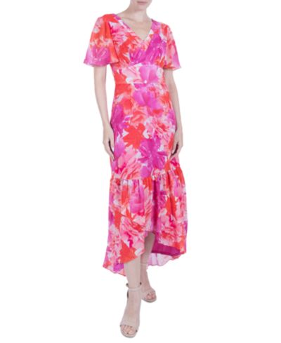 Женское платье julia jordan Printed Flutter-Sleeve High-Low Maxi Dress