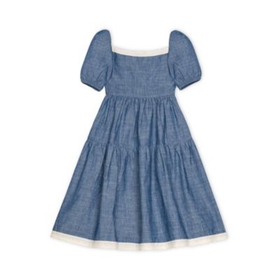 Детское платье Hope & Henry Short Bubble Sleeve Crochet Trim Chambray