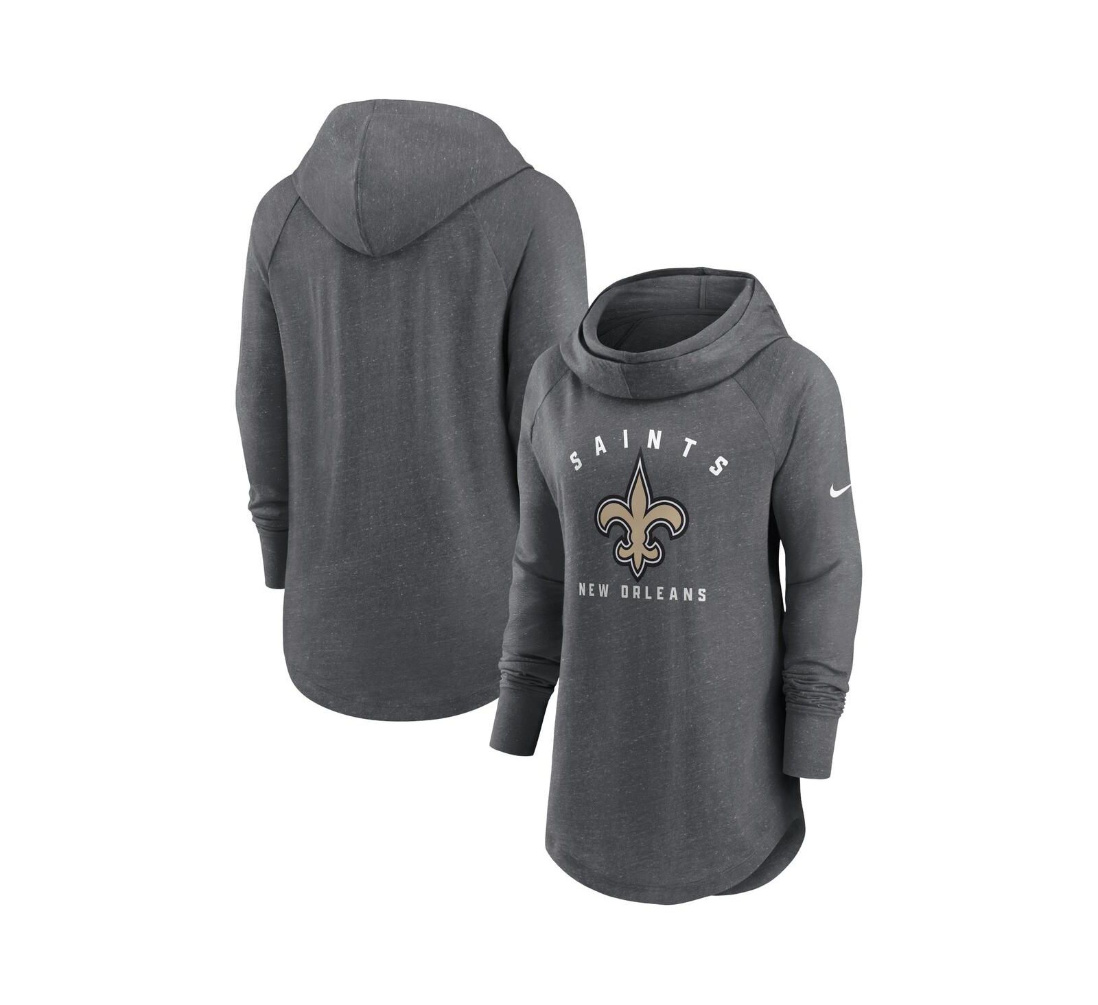 Nike Женское худи Raglan Funnel Neck с принтом New Orleans Saints цвета Heather Charcoal
