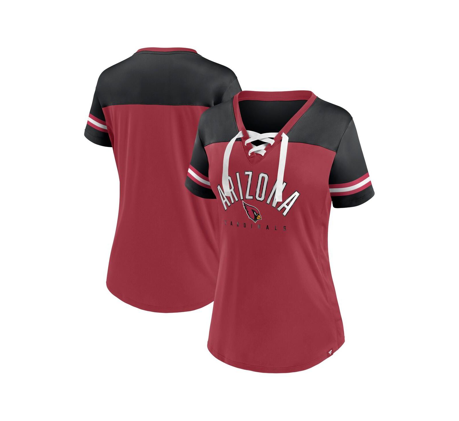 Women's Fanatics Cardinal, Black Arizona Cardinals Blitz and Glam Lace-Up V-Neck Jersey T-shirt