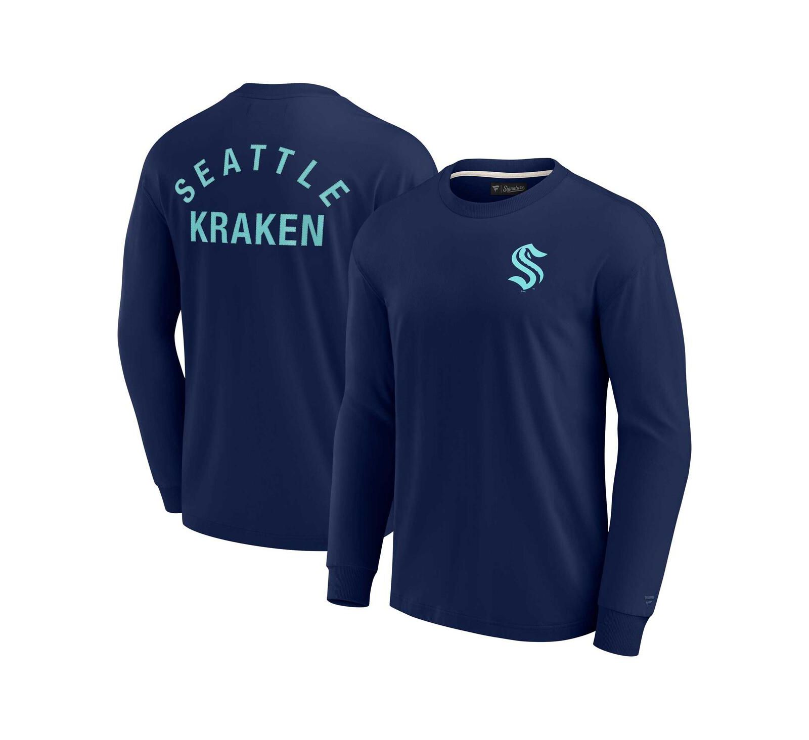 Мужская и женская футболка Fanatics Signature Deep Sea Blue Seattle Kraken Super Soft с длинным рукавом