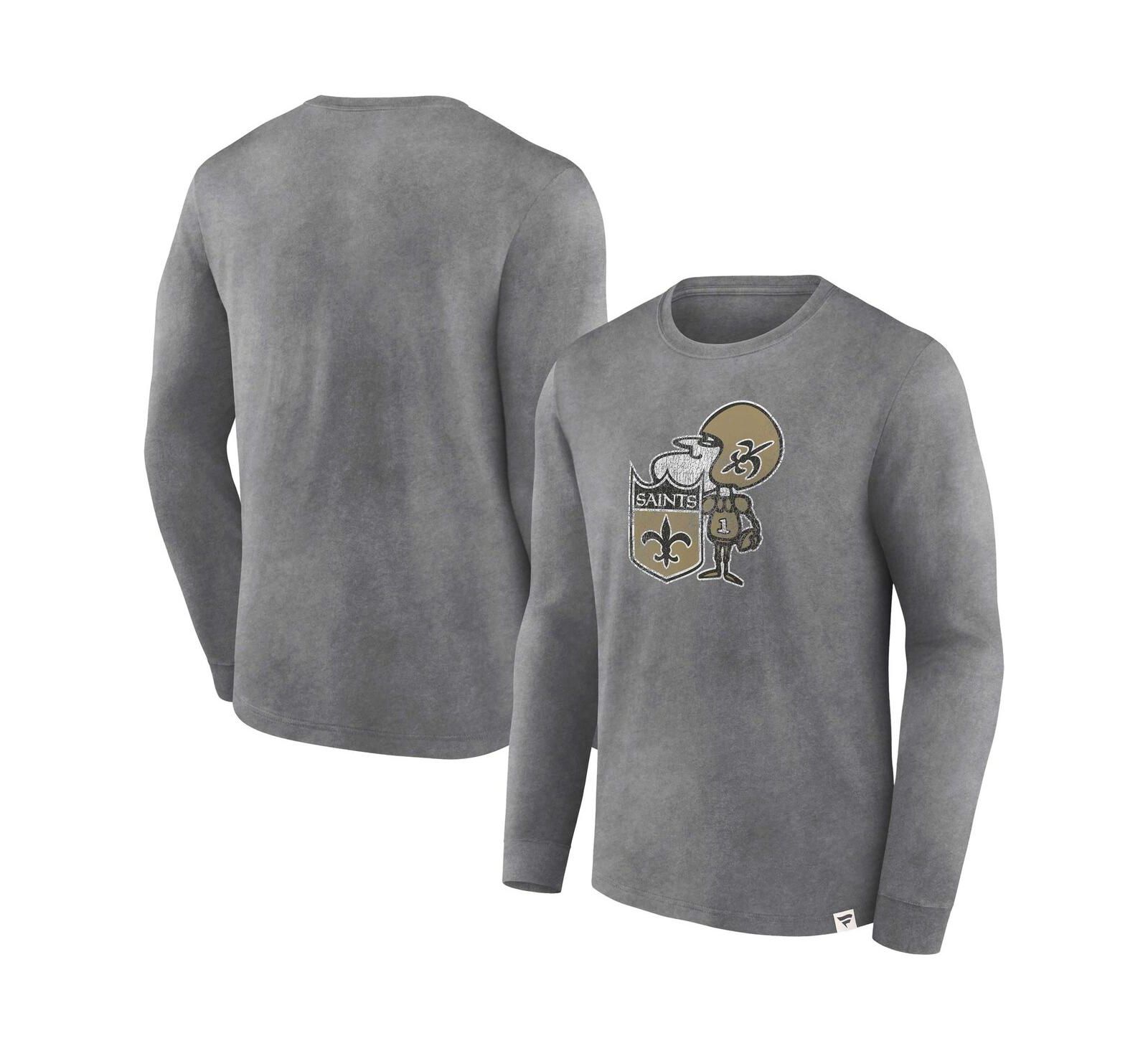 Men's Fanatics Heather Charcoal Distressed New Orleans Saints Washed Primary Long Sleeve T-shirt