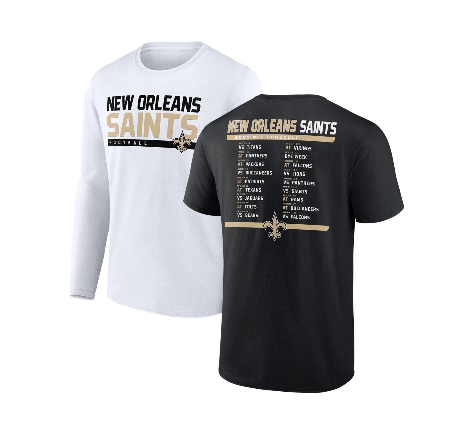 Мужской набор из 2 футболок Fanatics New Orleans Saints 2023 Schedule, черный и белый