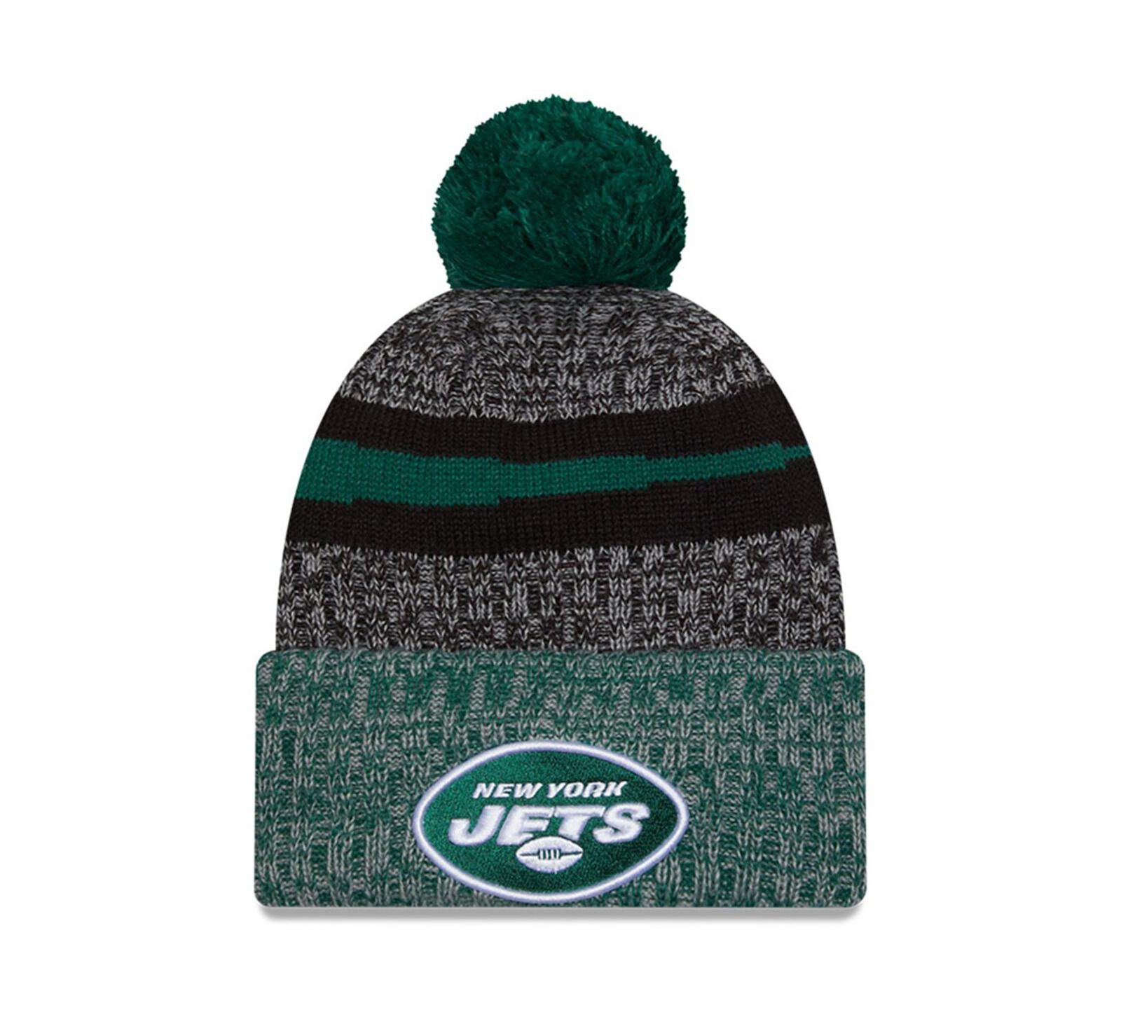 Вязаная шапка New Era New York Jets 2023 Sideline Sport Cuffed Pom, Мужская