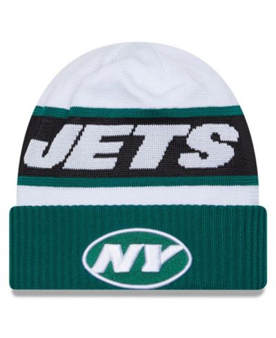 Men's New Era White, Green New York Jets 2023 Sideline Tech Cuffed Knit Hat