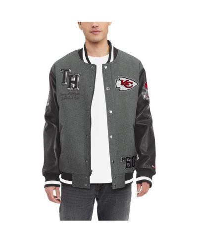 Men's Tommy Hilfiger Heather Gray, Black Kansas City Chiefs Gunner Full-Zip Varsity Jacket