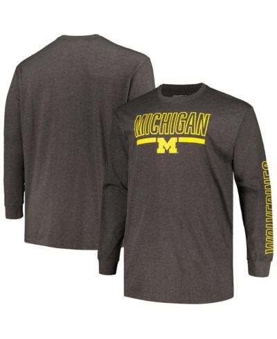 Мужская футболка Profile Heather Charcoal Michigan Wolverines Big and Tall Two-Hit Graphic Long Sleeve