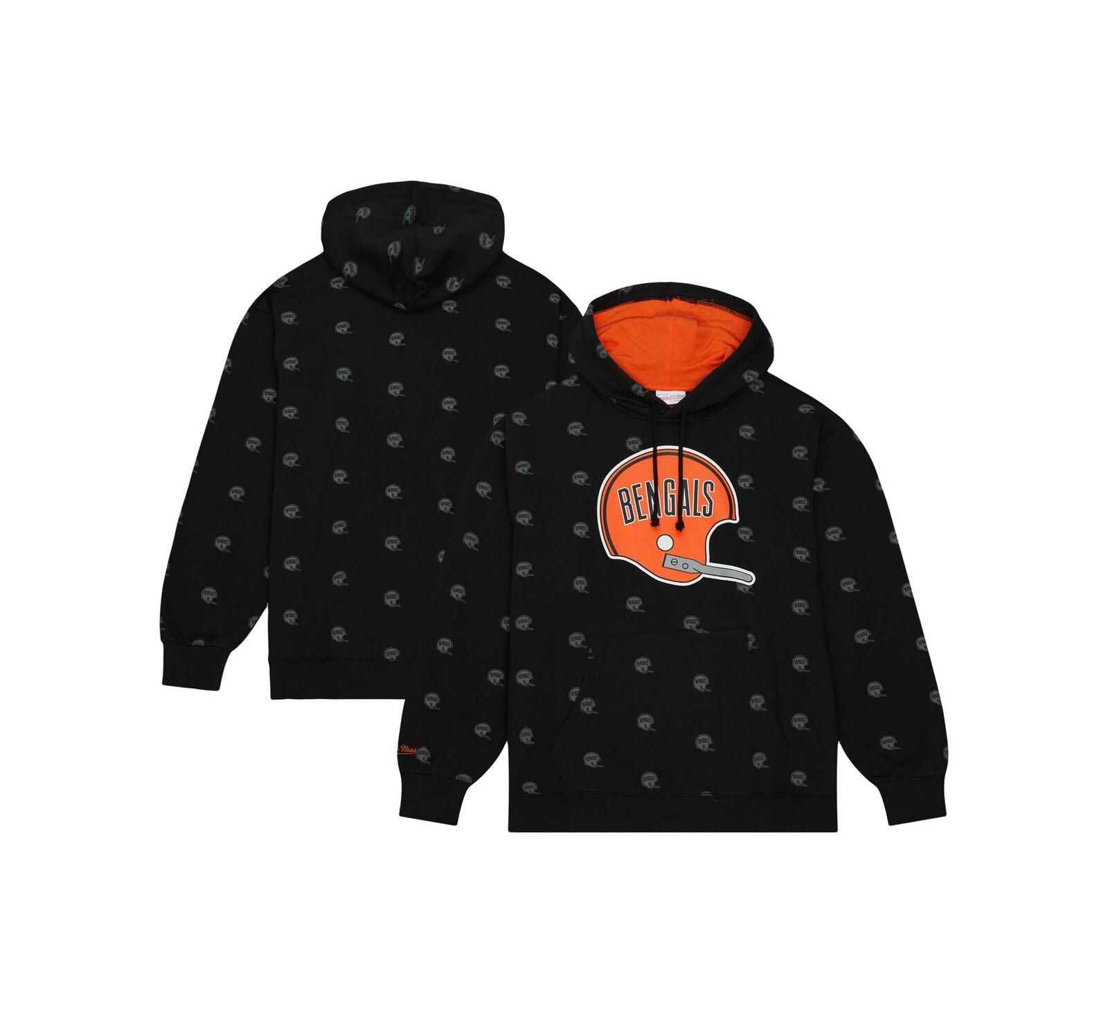 Мужское худи Mitchell & Ness Black Cincinnati Bengals с принтом во всю поверхность