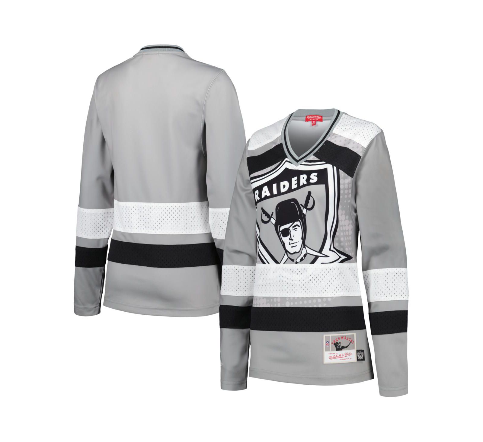 Женская футболка-джерси Mitchell & Ness Las Vegas Raiders Big Face 7.0 с длинным рукавом, серебристая