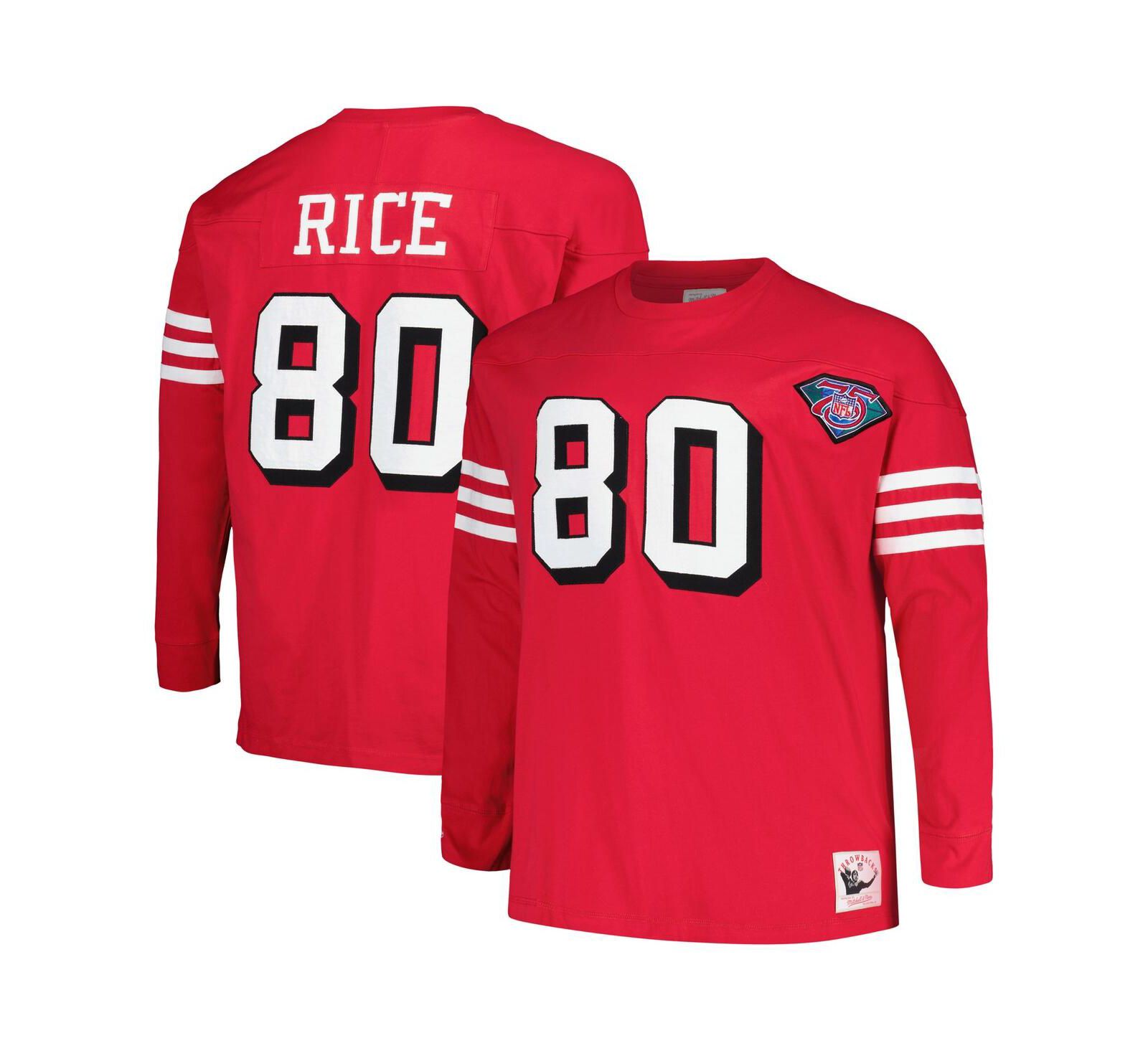 Men's Mitchell & Ness Jerry Rice Scarlet San Francisco 49ers Big and Tall Cut and Sew Player Name and Number Long Sleeve T-shirt