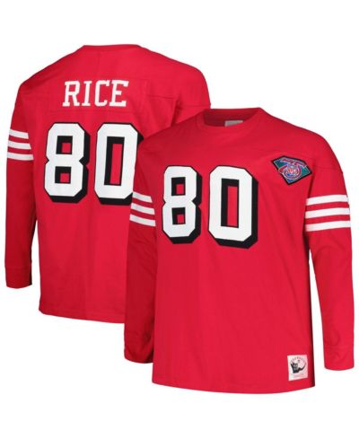 Men's Mitchell & Ness Jerry Rice Scarlet San Francisco 49ers Big and Tall Cut and Sew Player Name and Number Long Sleeve T-shirt