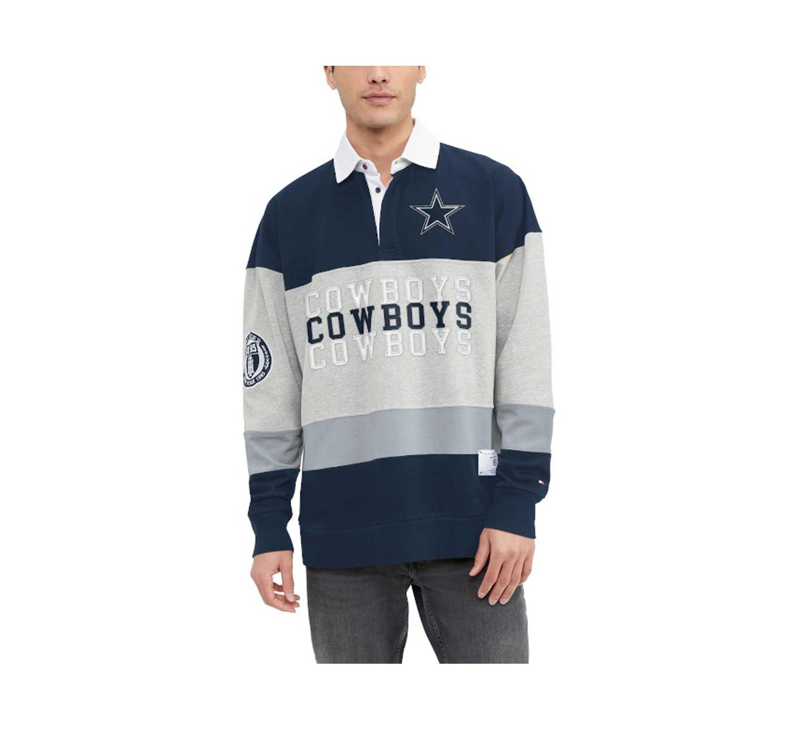 Мужская рубашка-поло Tommy Hilfiger Dallas Cowboys Connor Oversized с длинным рукавом, Heather Gray, Navy