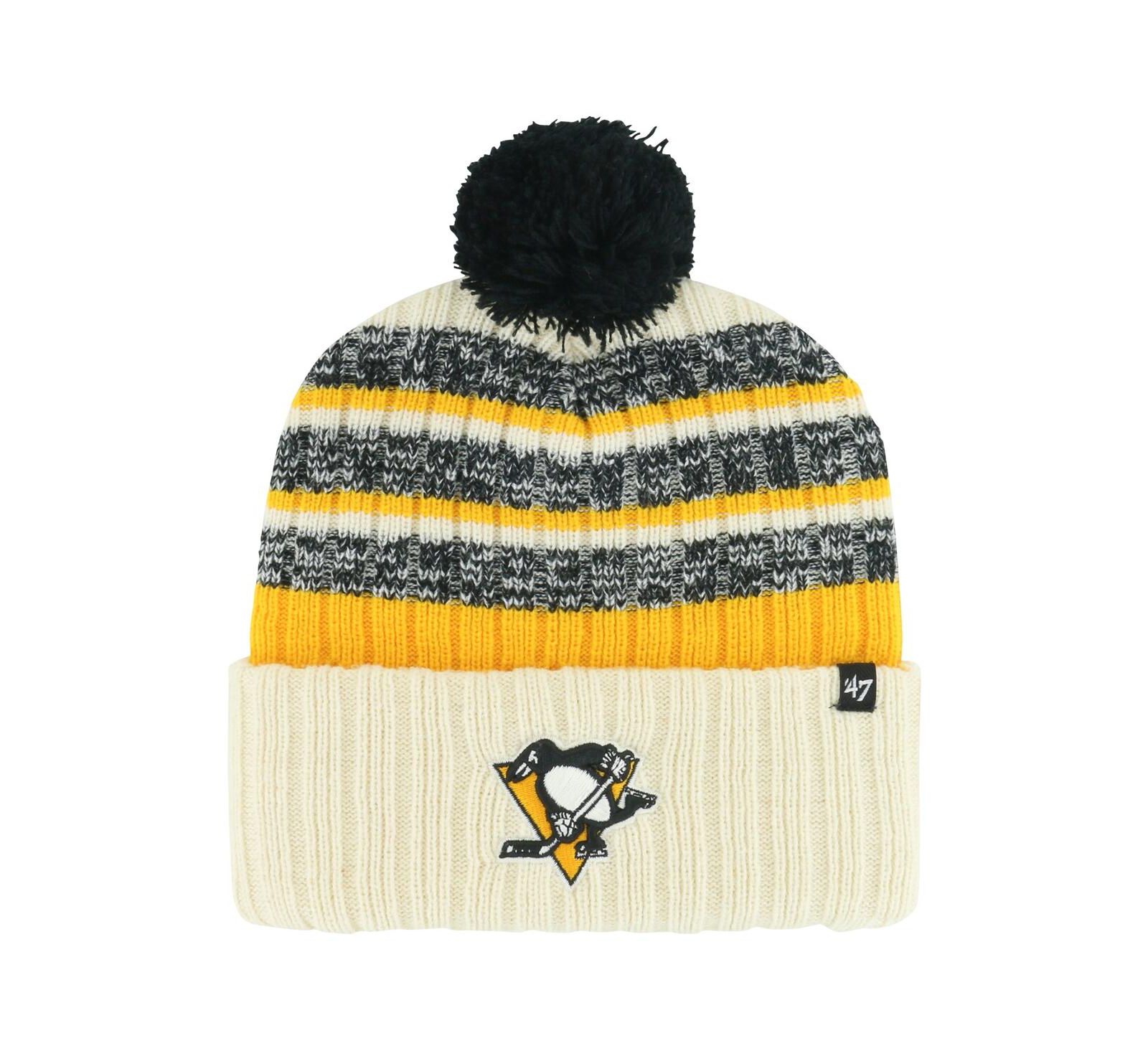 Men's '47 Brand Cream Pittsburgh Penguins Tavern Cuffed Knit Hat with Pom