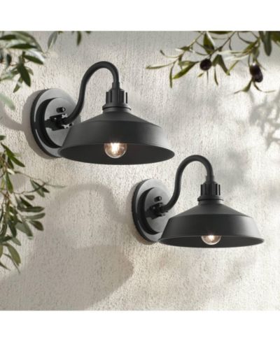 Набор из 2 уличных светильников Franklin Iron Works Arnett Rustic Industrial Farmhouse Dawn Gooseneck 10 1/2"