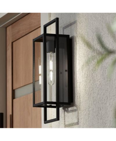 Possini Euro Design уличный настенный светильник Jericho Modern Textured Metal 19" Clear Glass Panel