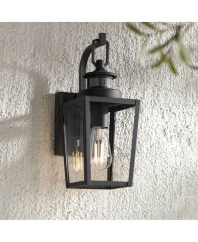 Possini Euro Design Ackerly Modern Outdoor Wall Light Fixture Textured to Dawn Motion Sensor 14" Clear Glass для Post Exterior Barn Deck