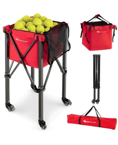 Foldable Tennis Ball Hopper Basket Travel Teaching Cart with Wheels