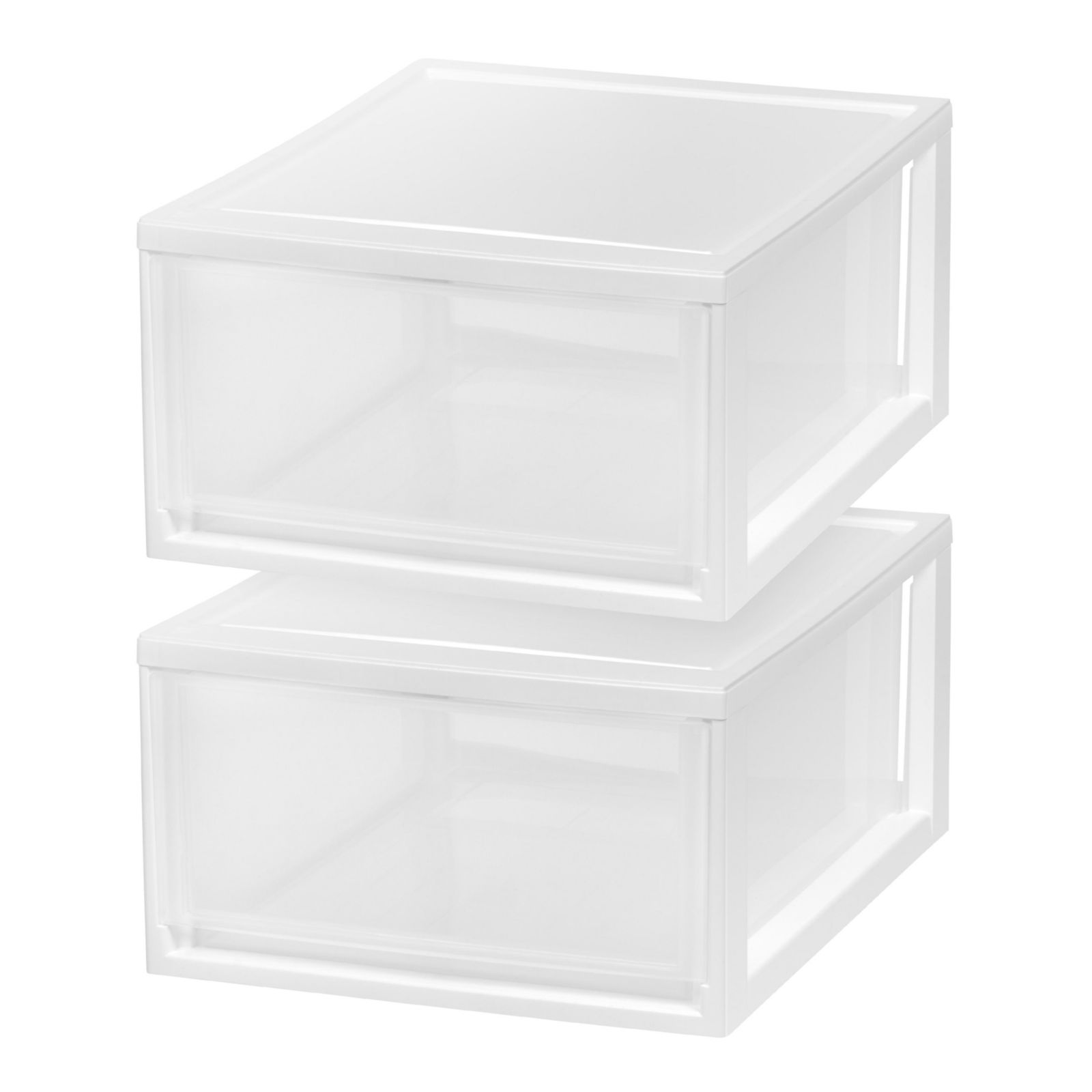 IRIS 30 Qt. Stackable Storage Drawer, 2 Pack, Plastic Drawer Organizer with Clear Doors for Pantry, Bedroom, Closet, Kitchen, Under-Sink