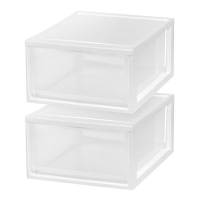 IRIS 30 Qt. Stackable Storage Drawer, 2 Pack, Plastic Drawer Organizer with Clear Doors for Pantry, Bedroom, Closet, Kitchen, Under-Sink