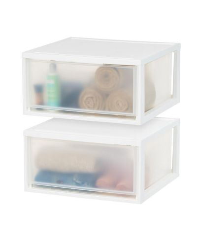 IRIS USA 2 Pack 47 Qt. Extra-Large Stackable Storage Drawer Plastic Drawer Organizer with Clear Doors, for Pantry Bedroom Closet Kitchen Under-Sink