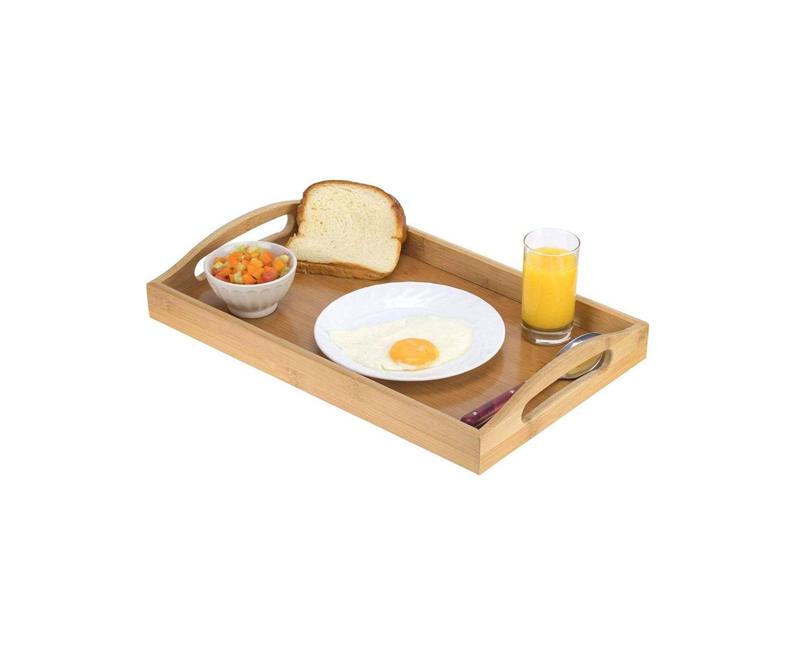 Serving Tray Bamboo - Wooden Tray with Handles - Great for Dinner Trays, Tea Tray, Bar Tray, Breakfast Tray, or Any Food Tray - Good for Parties or Bed Tray