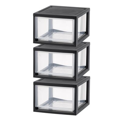 IRIS USA 14.5 qt plastic stacking drawers, 3 pack storage organizers with sliding drawers for bedroom, kitchen, pantry, under sink, dorm or office use