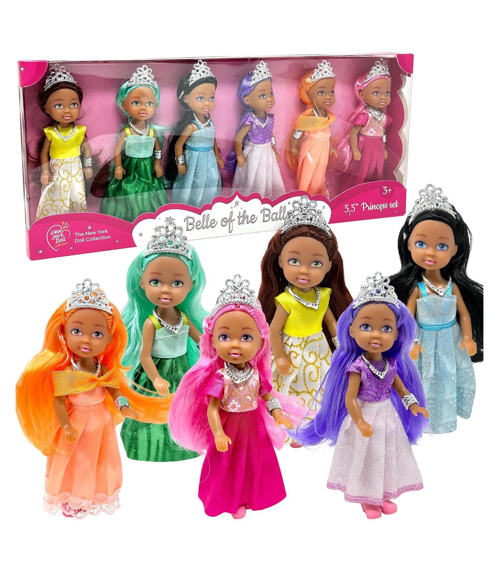 The New York Doll Collection 5.5" Posable Assorted Princess Dolls, 6-Piece Set, Ages 3+