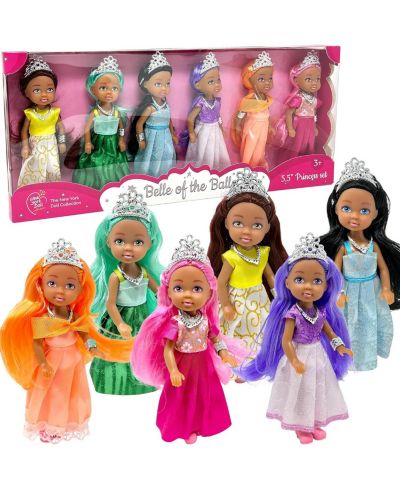 The New York Doll Collection 5.5" Posable Assorted Princess Dolls, 6-Piece Set, Ages 3+