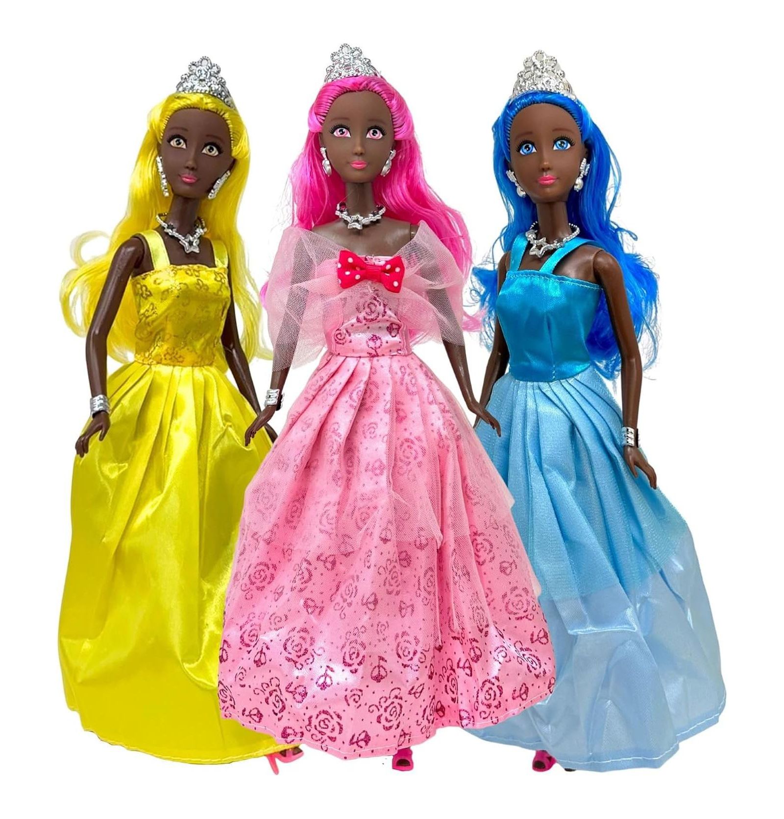The New York Doll Collection Princess 11.5" Fashion Dolls with Tiara and Royal Jewels, Ages 3+, 3-Piece Set