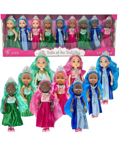 The New York Doll Collection Princess Dolls 5.5" Posable Mini Dolls, 9-Piece Set, Ages 3+