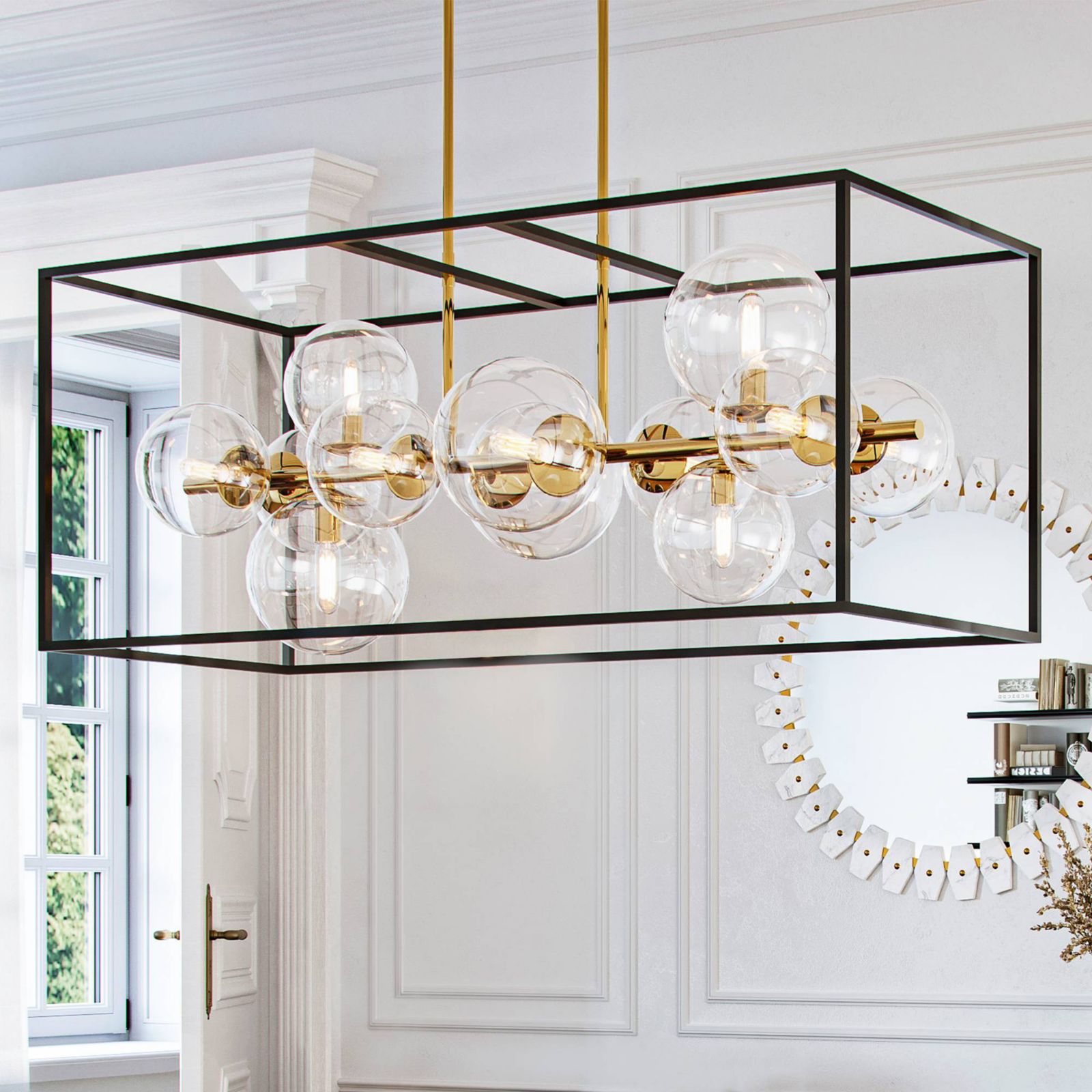 Possini Euro Design Fitzgerald Black Gold Linear Pendant Chandelier 38" Wide Modern Clear Glass 12-Light Fixture