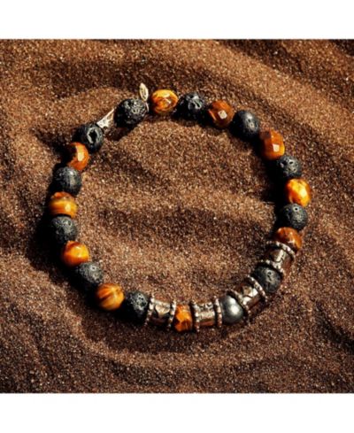 Karma and Luck Men's Tiger's Eye Lava Stone Bracelet