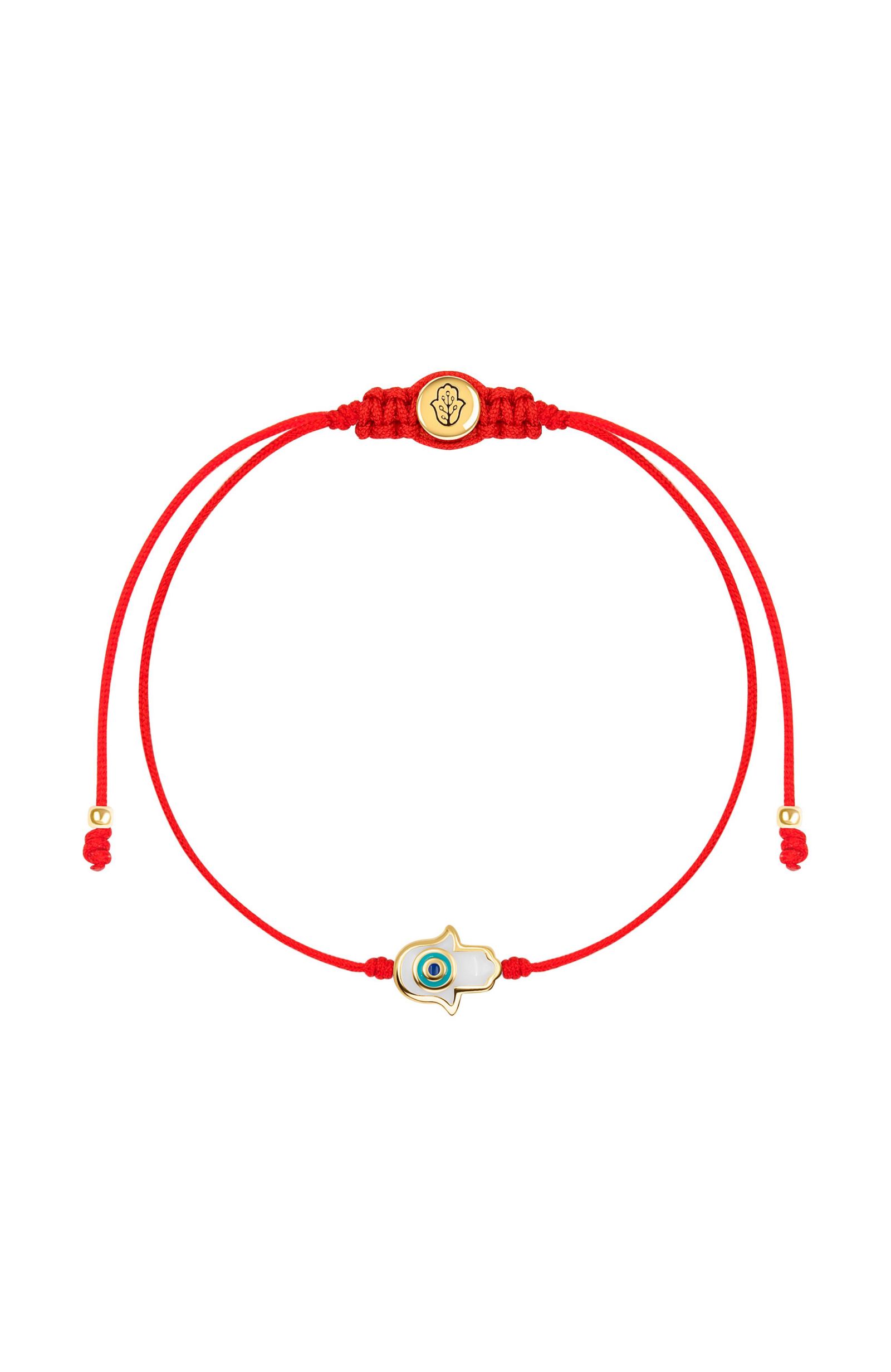 Karma and Luck White Enamel Hamsa Red String Bracelet