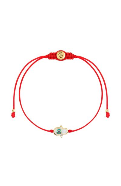 Karma and Luck White Enamel Hamsa Red String Bracelet