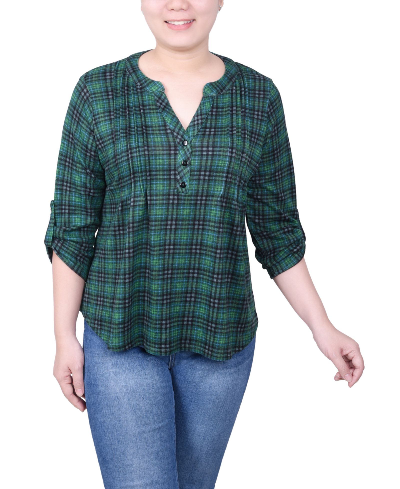 NY Collection Women's 3/4 Roll Sleeve Top