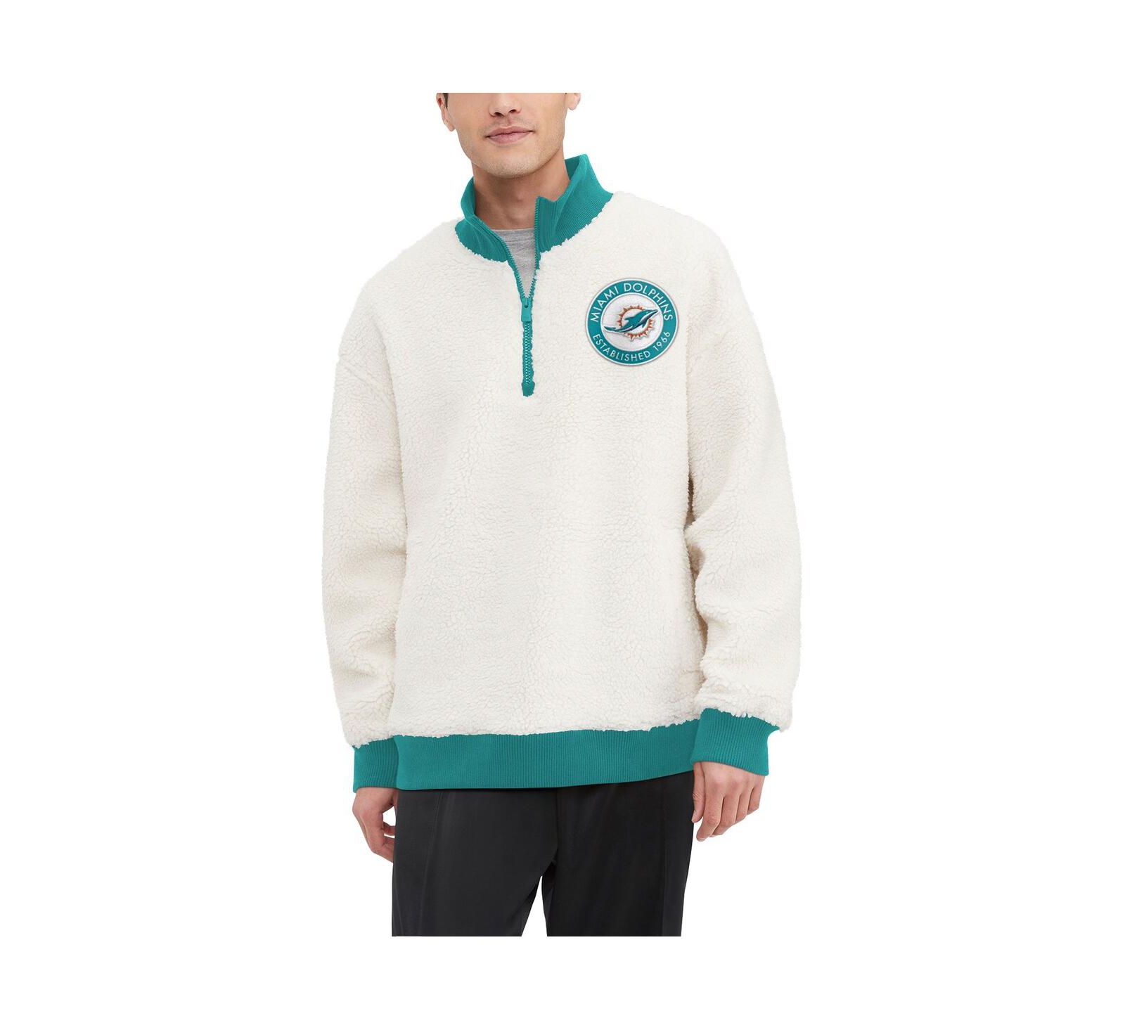 Men's Tommy Hilfiger Cream Miami Dolphins Jordan Sherpa Quarter-Zip Sweatshirt