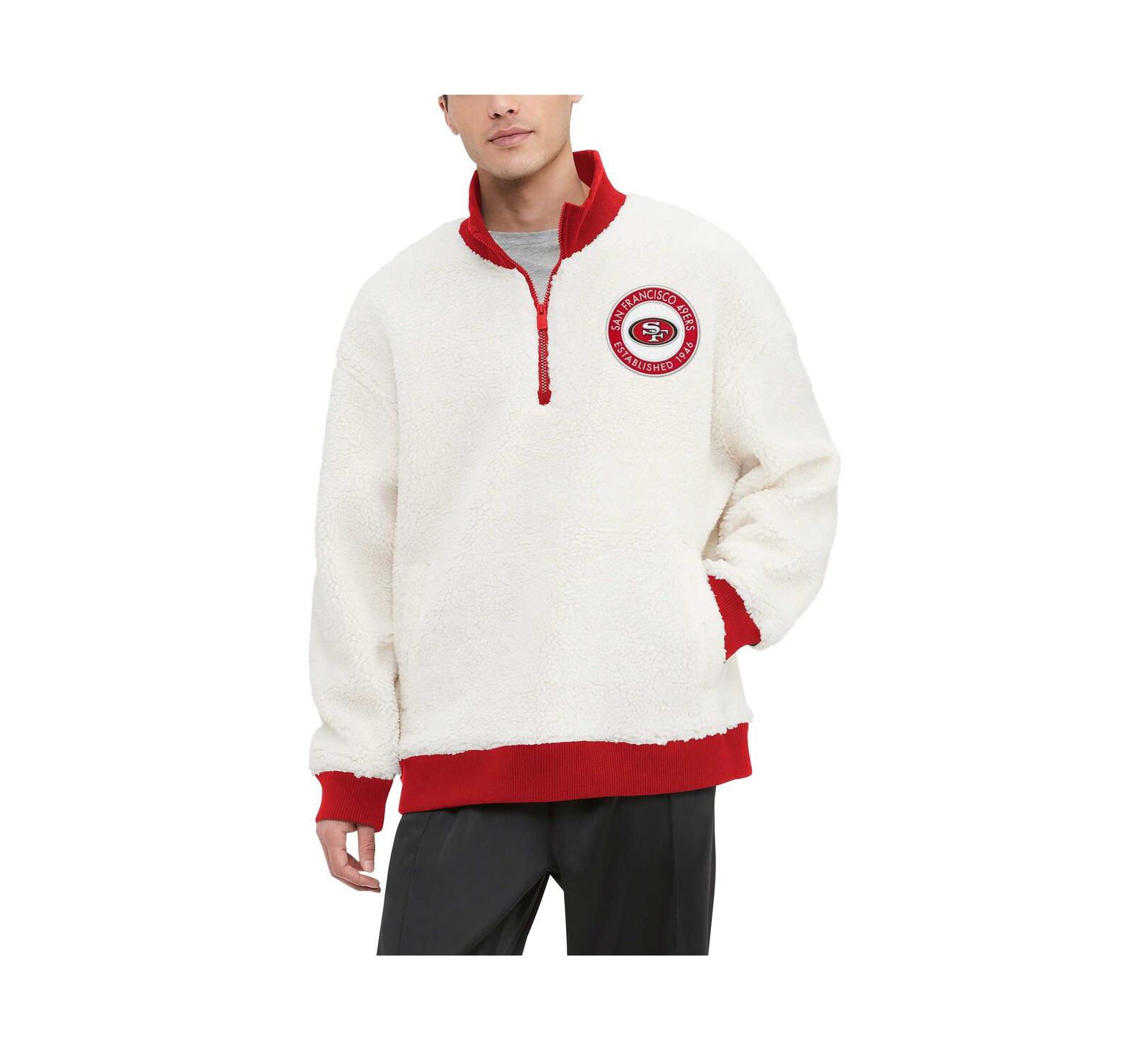 Men's Tommy Hilfiger Cream San Francisco 49ers Jordan Sherpa Quarter-Zip Sweatshirt