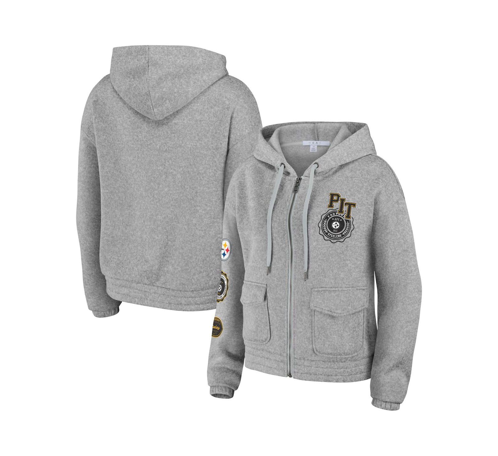 Women's WEAR by Erin Andrews Heather Gray Pittsburgh Steelers Full-Zip Hoodie