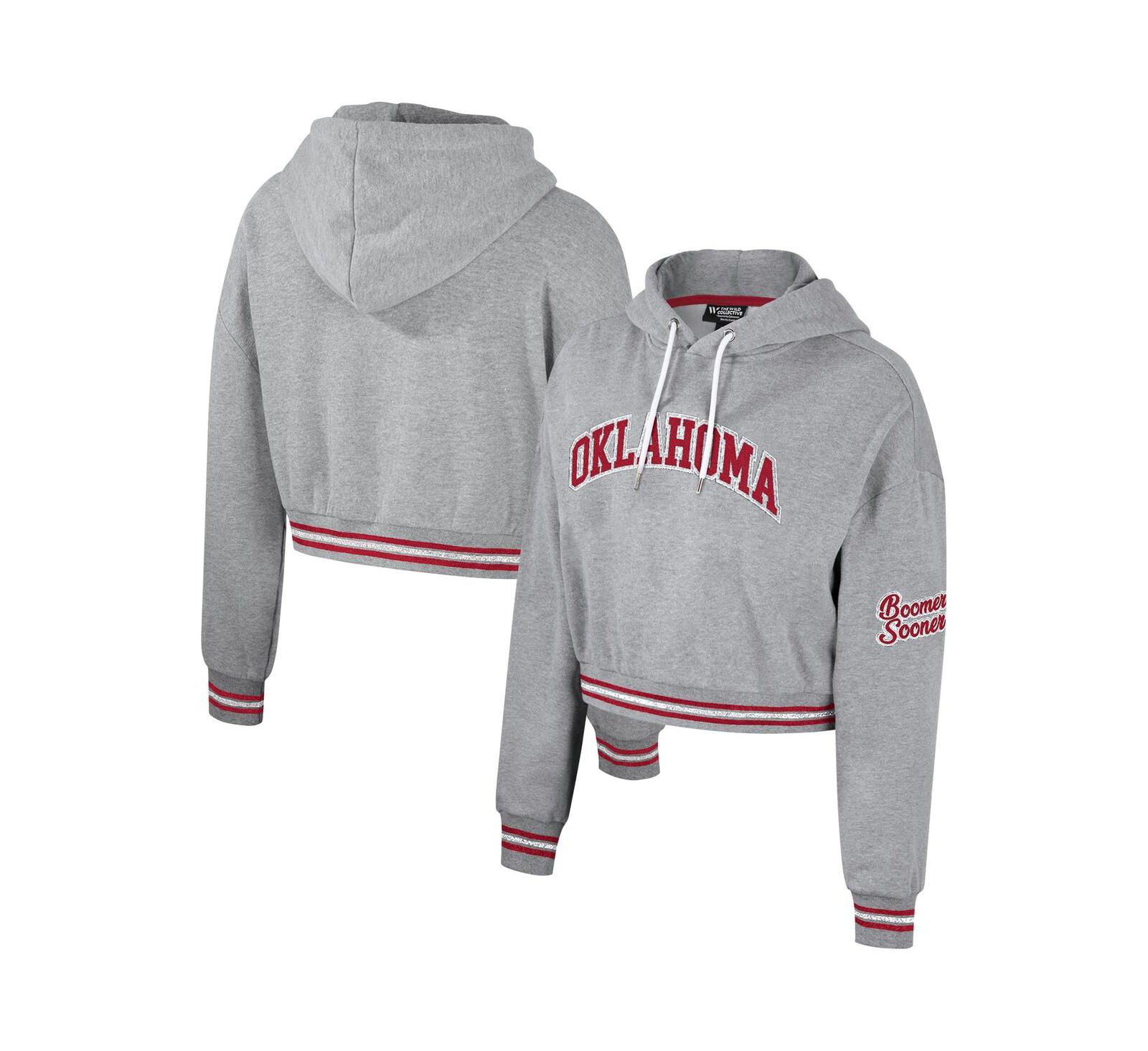 The Wild Collective Женское укороченное худи Oklahoma Sooners серое