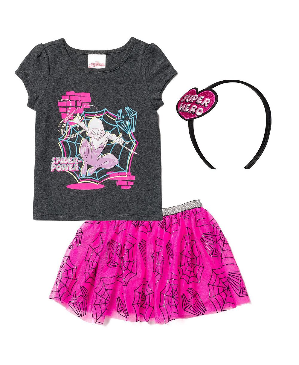 Marvel комплект из 3 предметов для девочек: футболка с принтом Spider-Gwen, тюлевая юбка и ободок, для малышей и детей