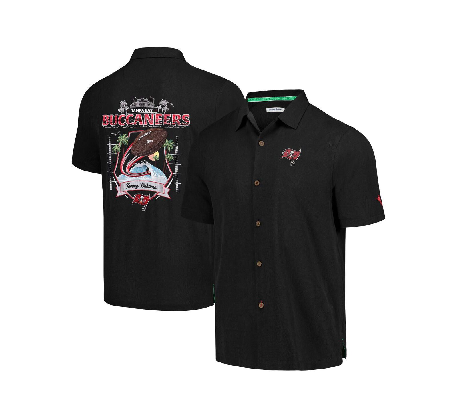 Мужская рубашка Tommy Bahama Black Tampa Bay Buccaneers Tidal Kickoff Camp с коротким рукавом