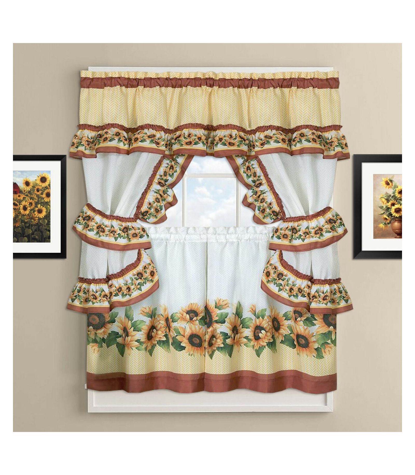 Kate Aurora комплект штор и тюля с подхватами Chevron Sunflower