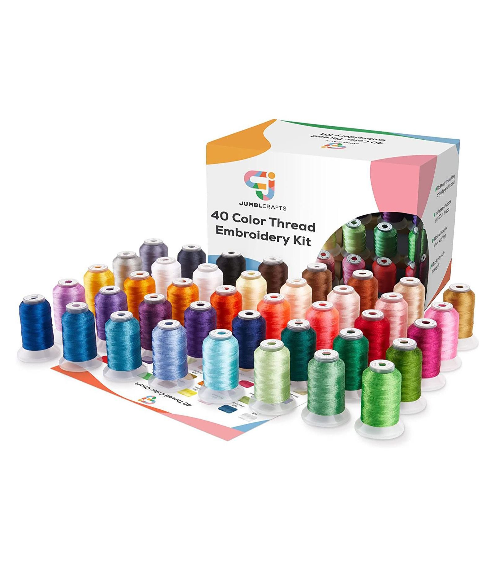 JumblCrafts 40 Color Thread Embroidery Kit for Embroidery & Sewing