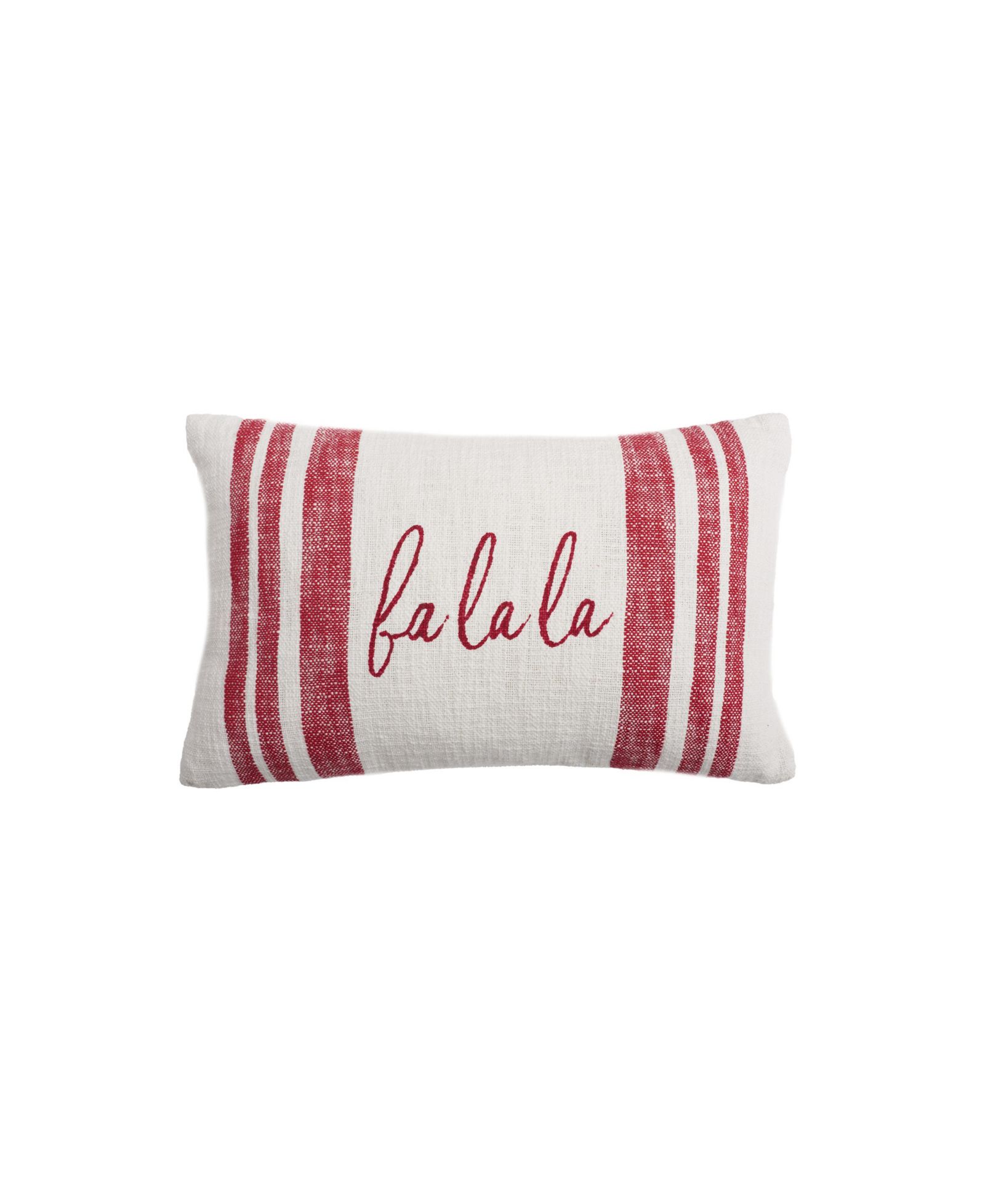 Morgan Red Striped " Fa La La" 100% Cotton Christmas Accent Throw Pillow 14" x 22"