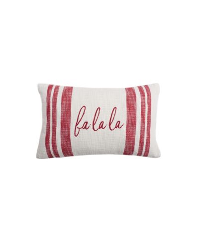 Morgan Red Striped " Fa La La" 100% Cotton Christmas Accent Throw Pillow 14" x 22"