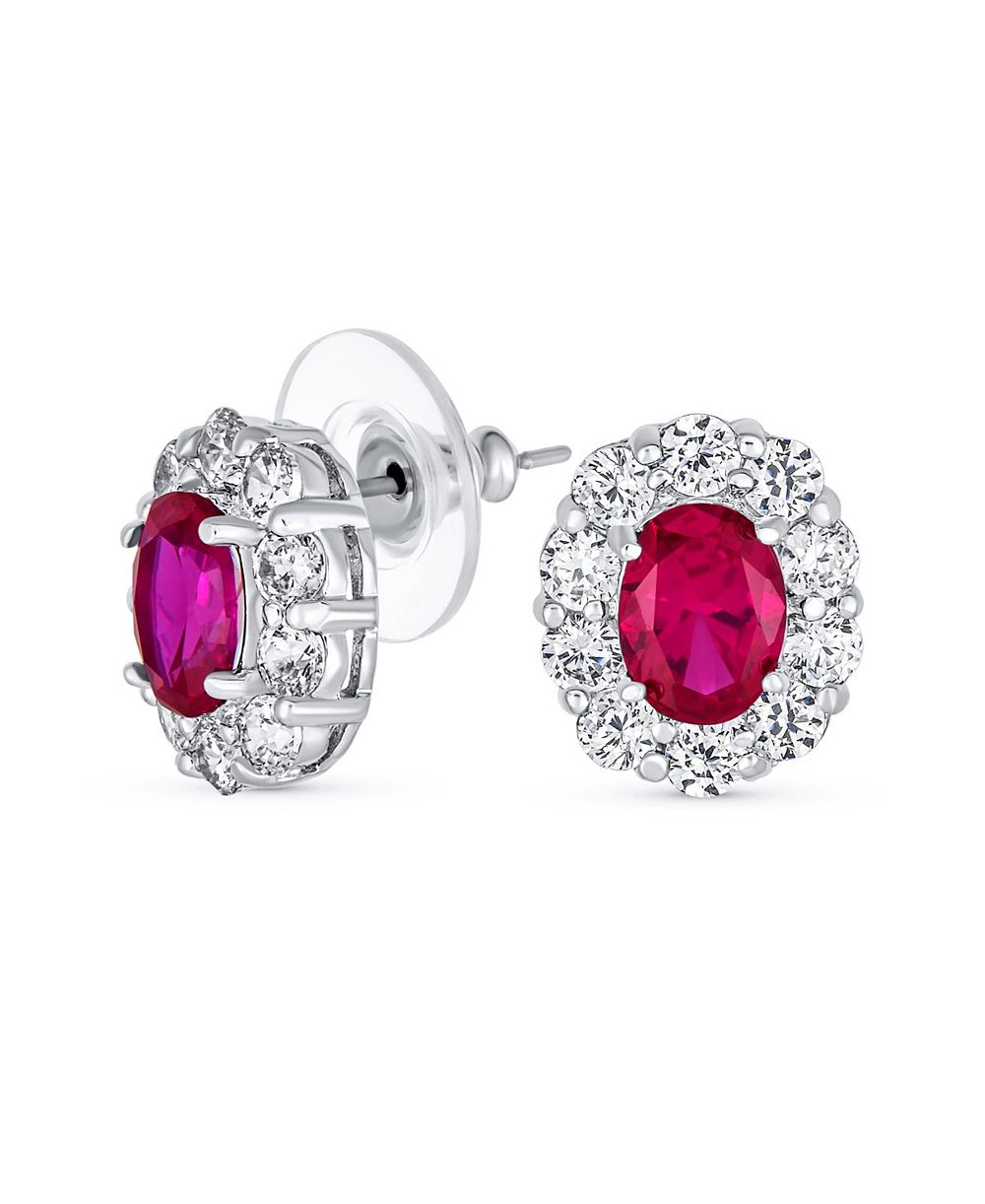 Серьги-гвоздики Bling Jewelry Classic Style Crown 1.5 CT CZ Halo Oval Cubic Zirconia Rhodium Plated Brass